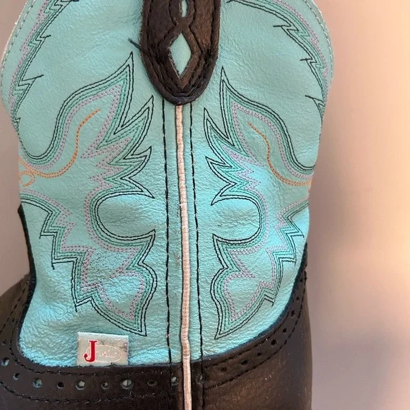 JUSTIN GYPSY COWBOY WESTERN BOOTS TURQUOISE /BLACK LEATHER SIZE 8 JUST BROKEN IN - Picture 4 of 7
